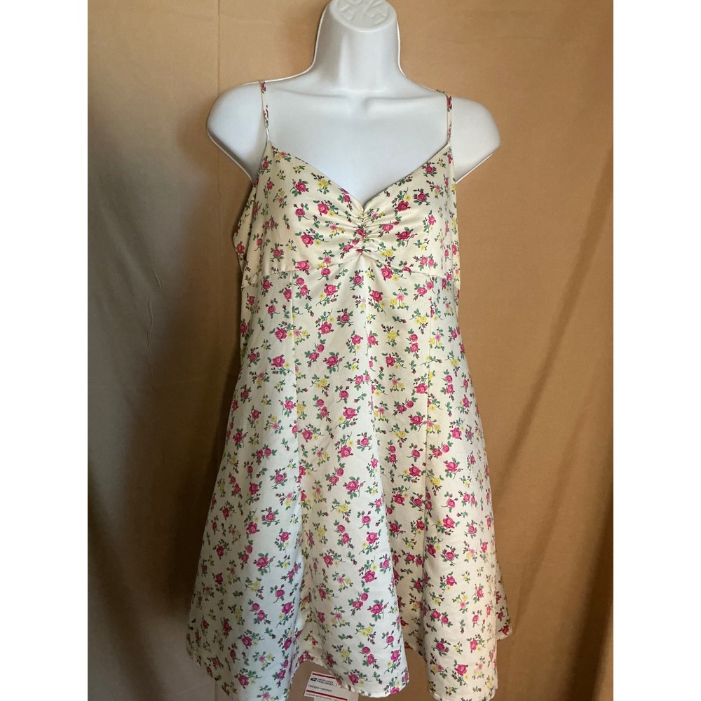Aeropostale Floral Mini Dress Womens Large Cream Pink Good Sweetheart Strap